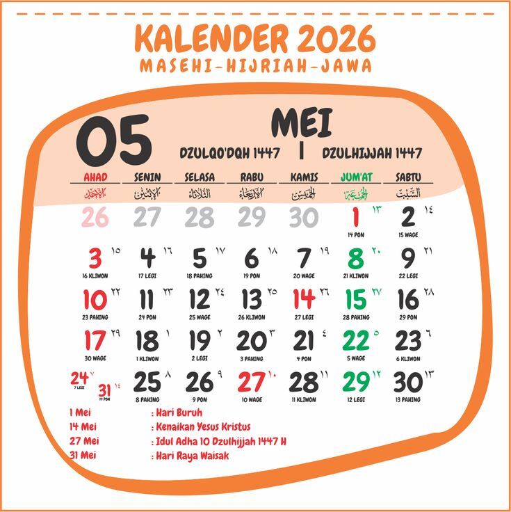 Kalender bualan Mei 2026