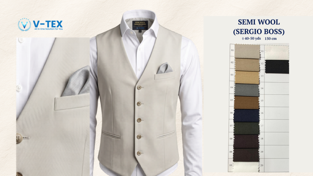 Bahan Semi Wool Sergio Boss yang di jadikan Vest Pria