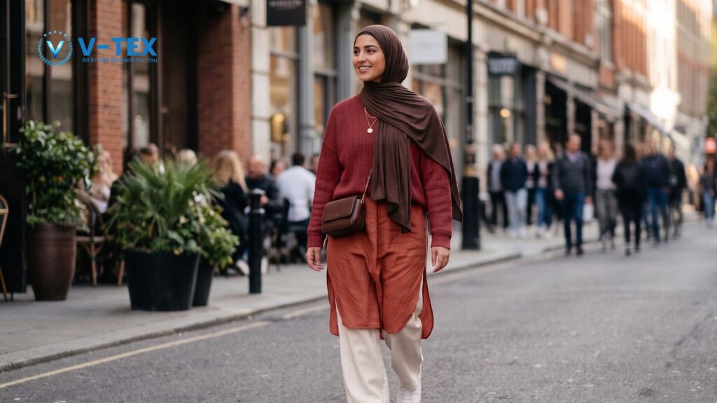 Baju Merah Cocok dengan Jilbab Warna Apa? Cocok dengan jilbab pashmina warna Espresso/Darkbrown