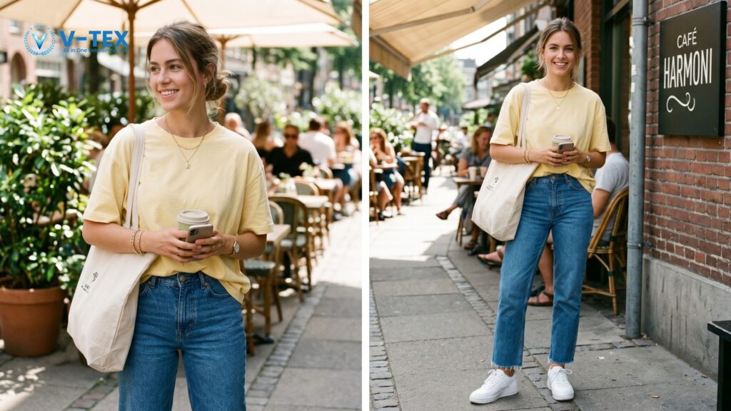 butter yellow dengan biru denim