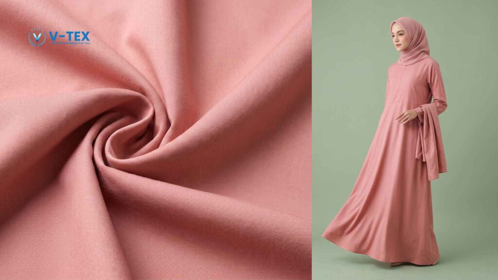 Ilustrasi Jenis Kain Katun Toyobo dengan model gamis yang di buat oleh AI 